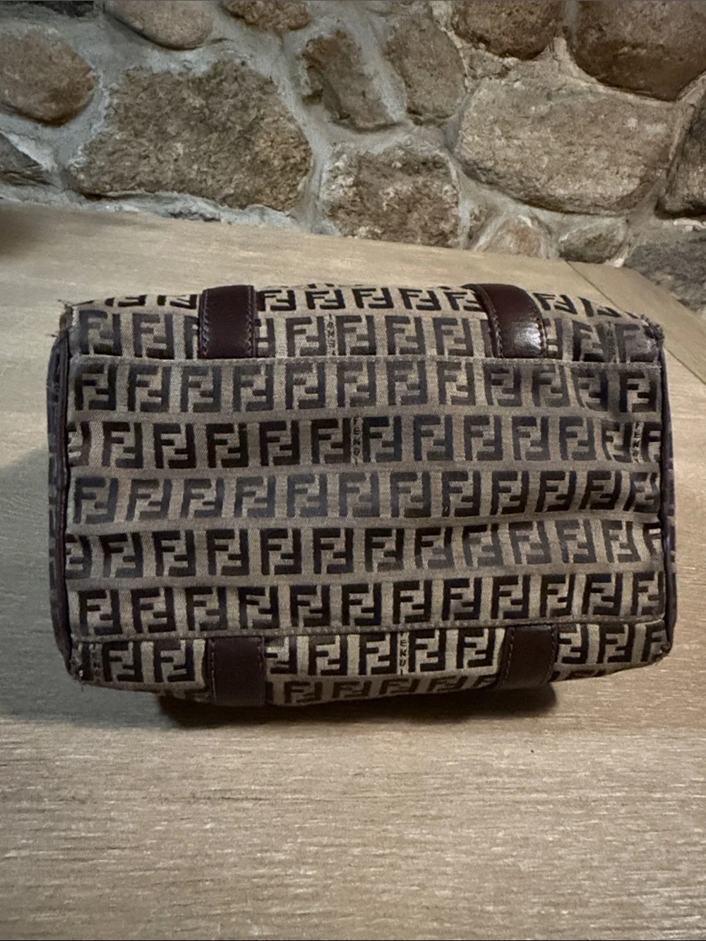 Fendi Brown Zucca Logo Canvas Satchel with Dark Brown Leather Trim